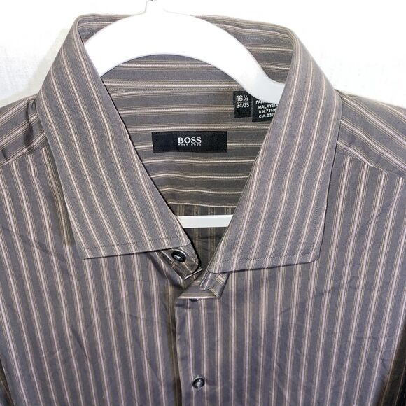 Hugo Boss Dress Shirt Men’s Size Large Gray Striped Long Sleeve Button Up - Picture 3 of 12